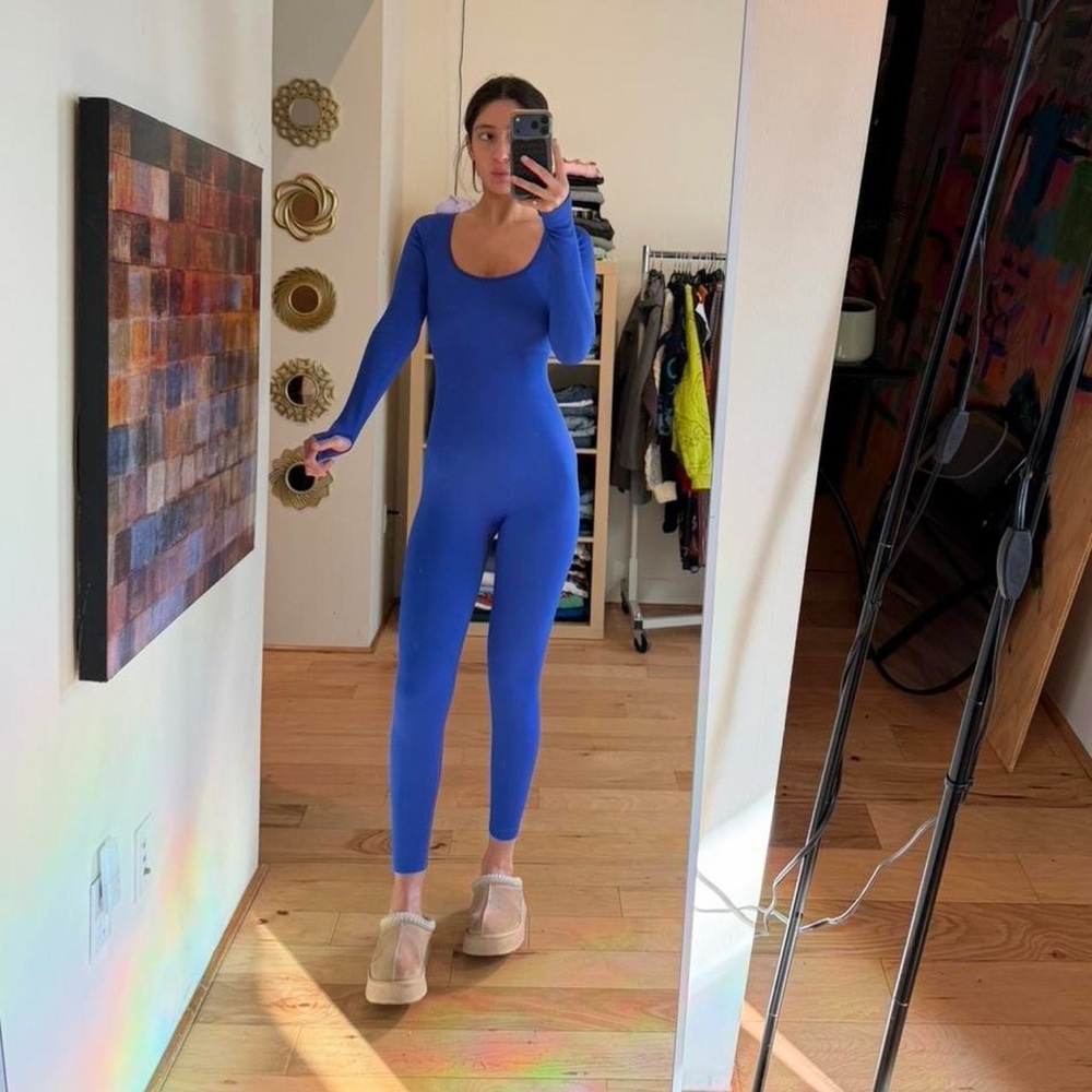 Amazon Royal Blue Long-Sleeve Scoop-Neck Jumpsuit
